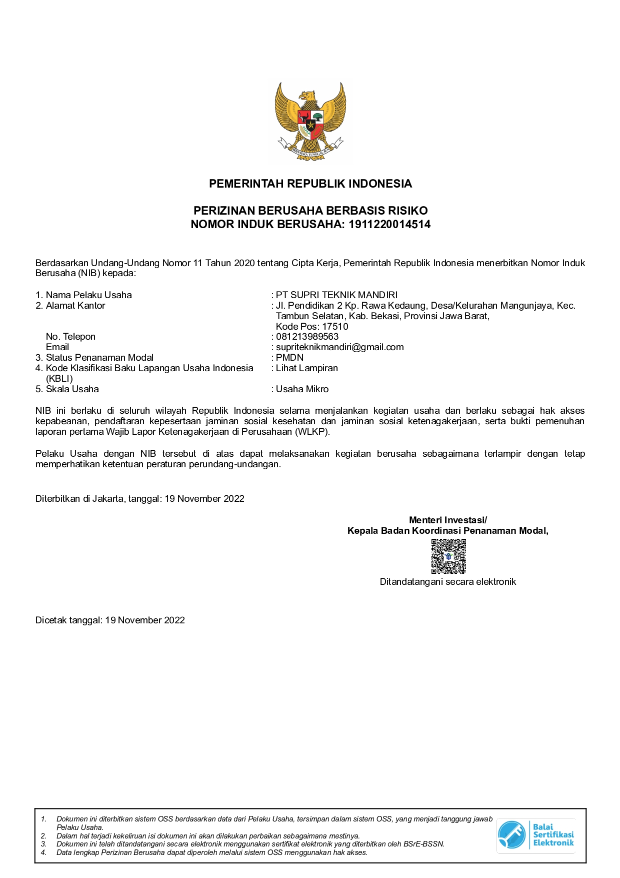 Dokumen resmi: NIB PT STM Kontraktor AC