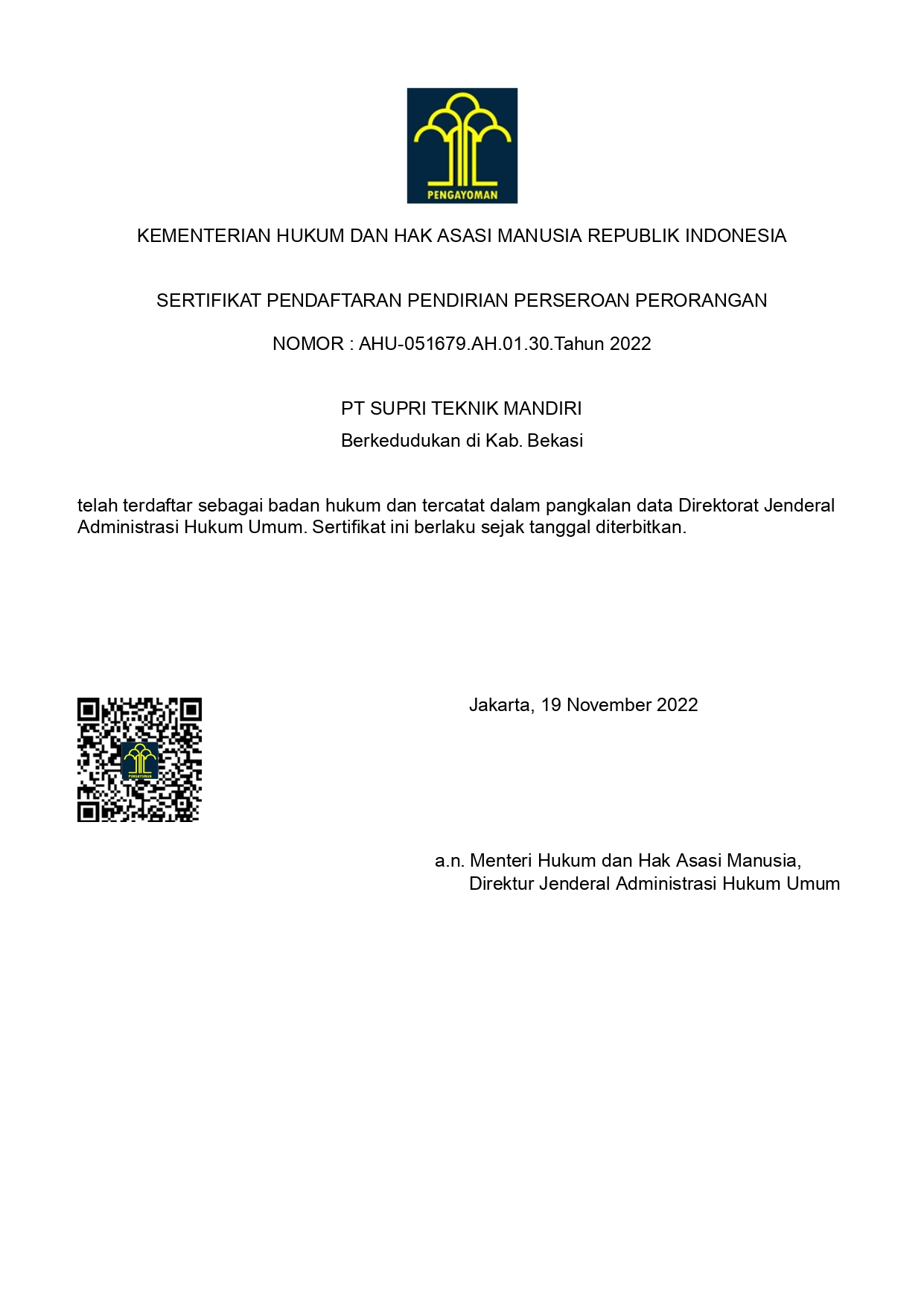 Dokumen resmi: Legalitas Perusahaan PT STM Kontraktor AC