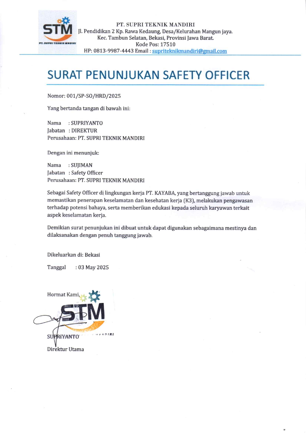 Dokumen resmi: Safety PT STM Kontraktor AC